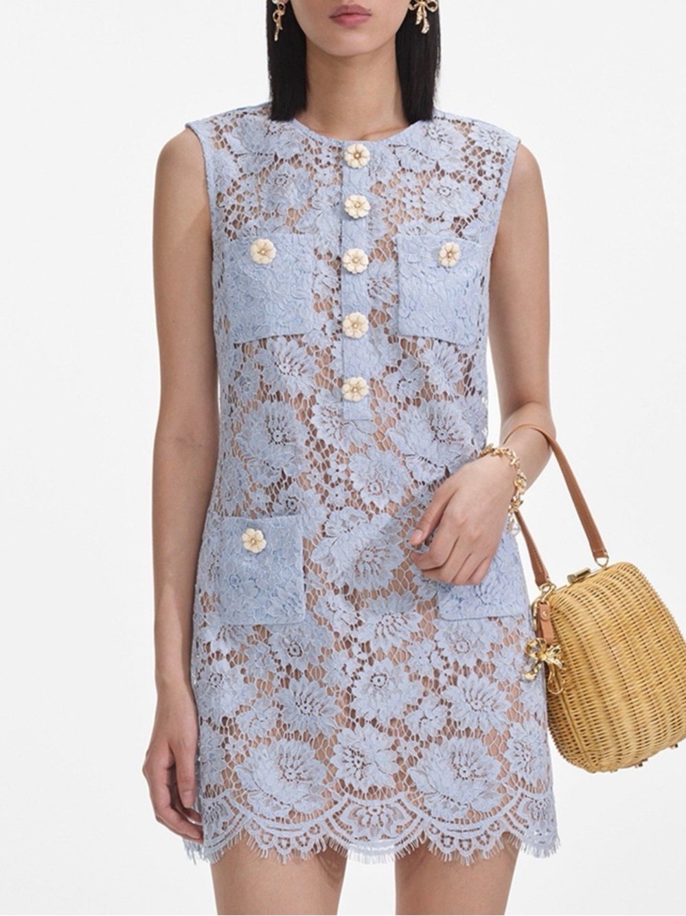Fine Lace Mini Dress in Blue
SELF-PORTRAIT